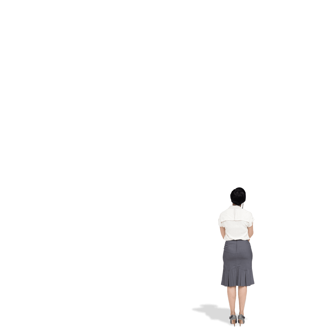 Transparent Back View of Caucasian Businesswoman Standing Alone