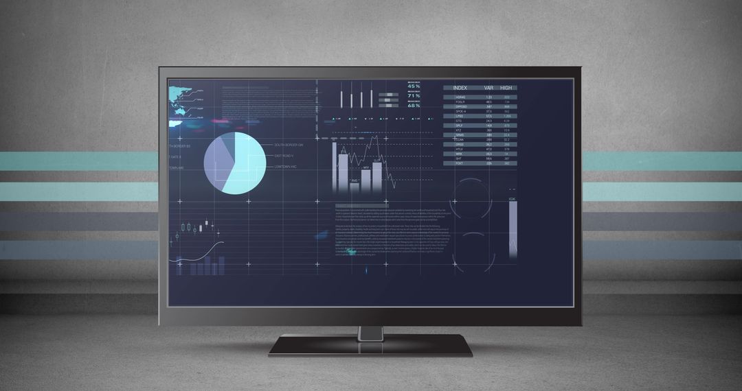 Modern Data Analytics Display on LCD Screen in Minimalist Room