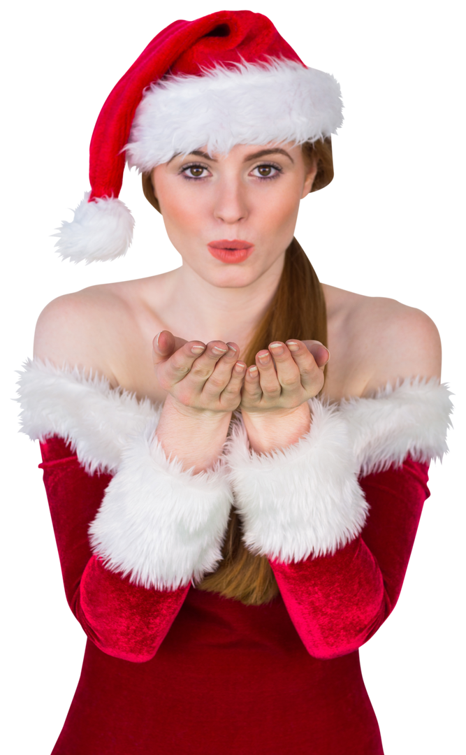 Pretty Girl in Santa Costume Blowing Kiss Transparent Background - Download Free Stock Images Pikwizard.com