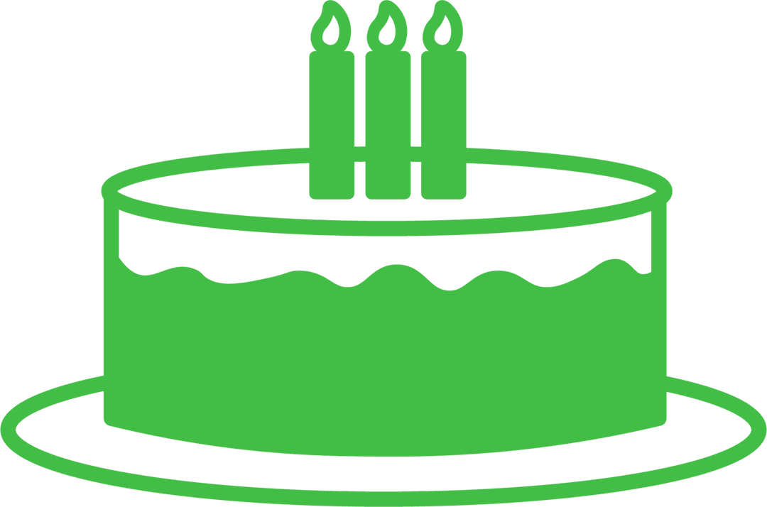 Green Birthday Cake with Candles on Transparent Background