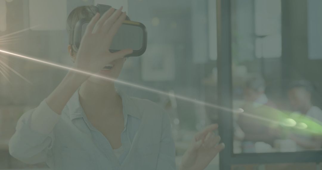 Woman Exploring Virtual Reality in Office Setting