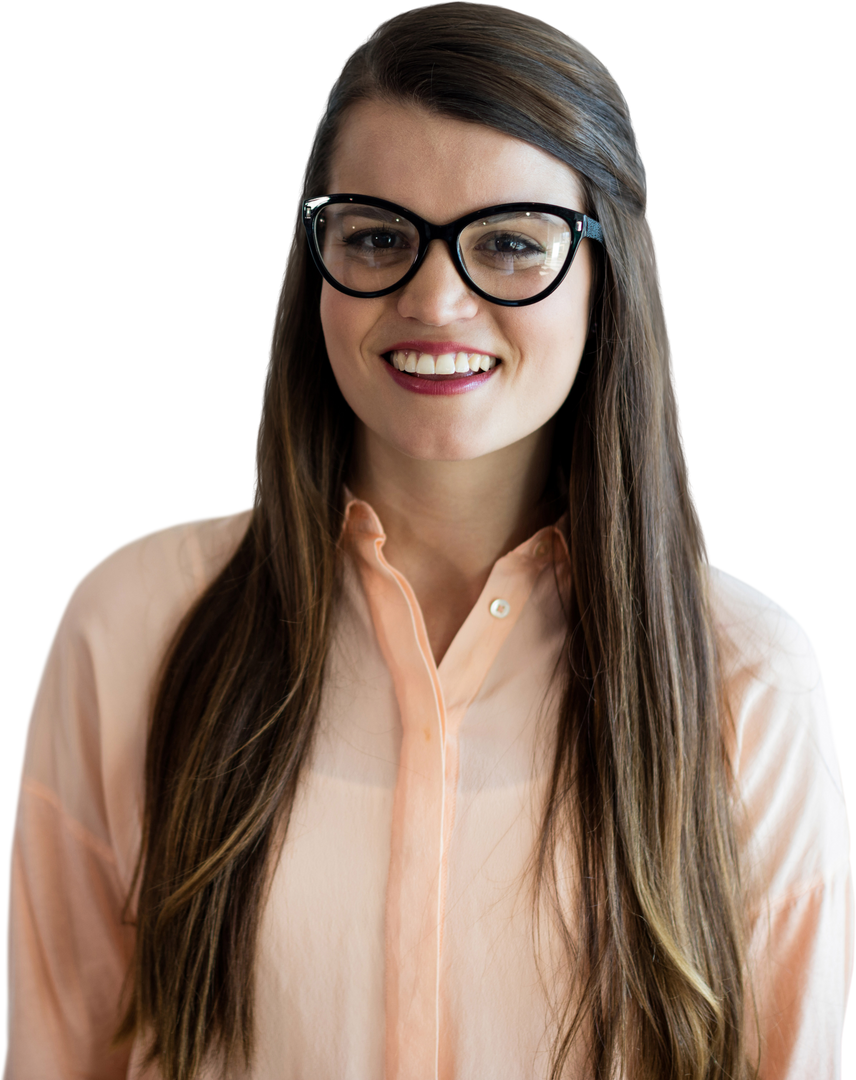 Portrait of Smiling Woman with Long Hair and Glasses on Transparent Background - Download Free Stock Images Pikwizard.com