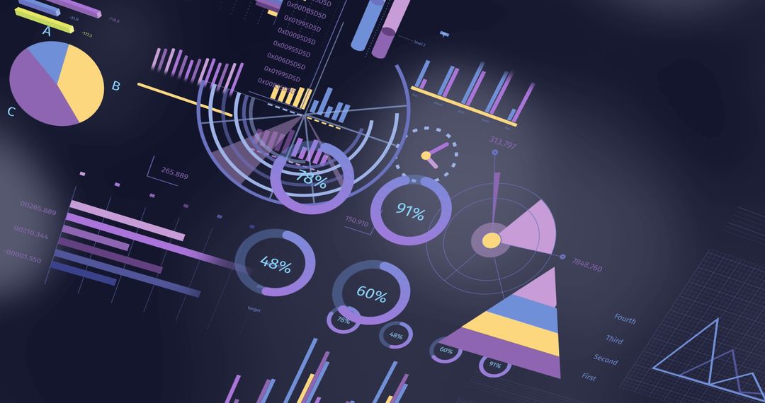 Abstract Infographic with Data Visualizations on Dark Background