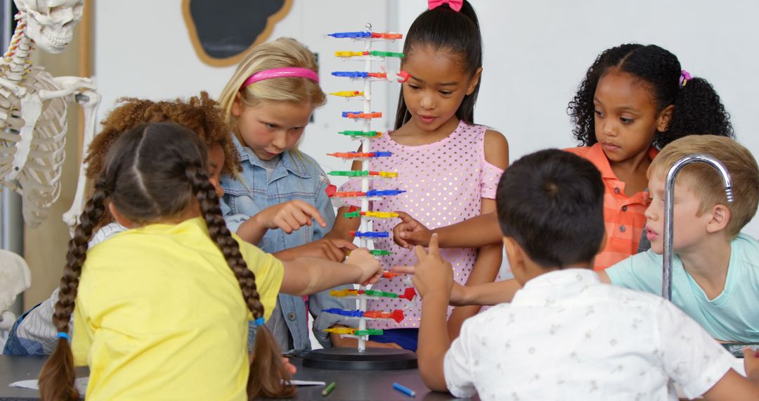 Diverse Children Engaging in Colorful Team Activity at School