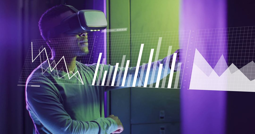 Businessman Analyzing Financial Data through AR in Server Room