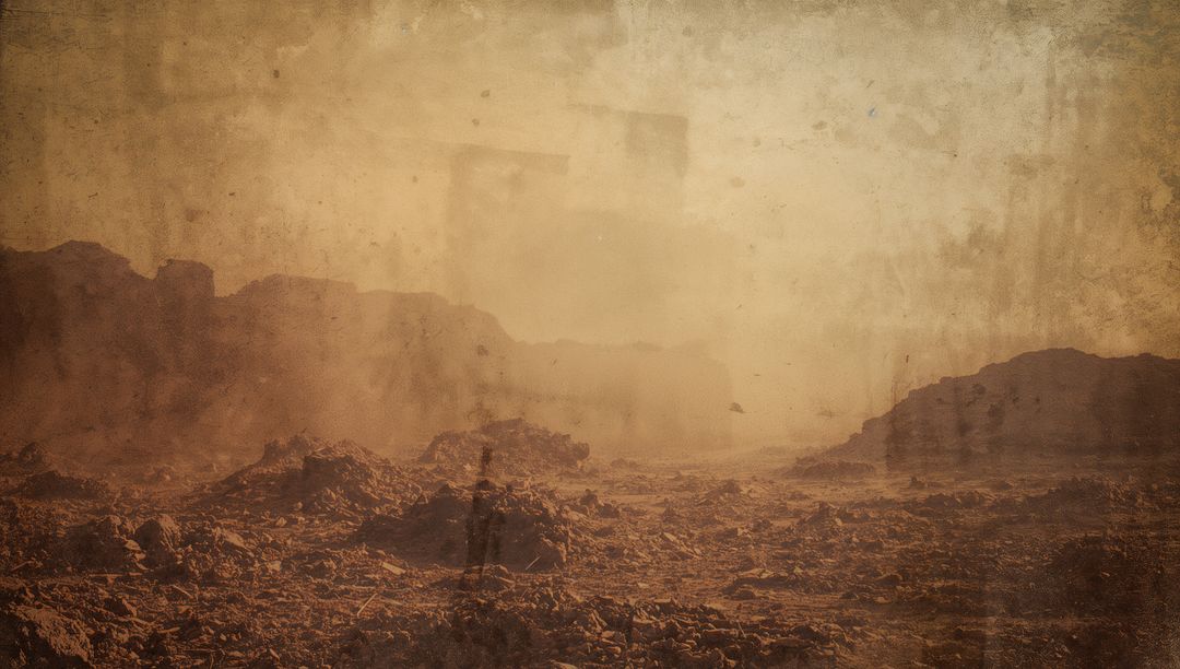 Sepia Desert Wasteland with Rocky Barren Terrain, Dusty Haze and Rugged Ridges