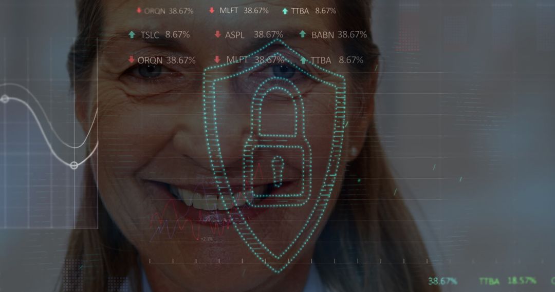 Smiling Female Doctor with Digital Security Overlay