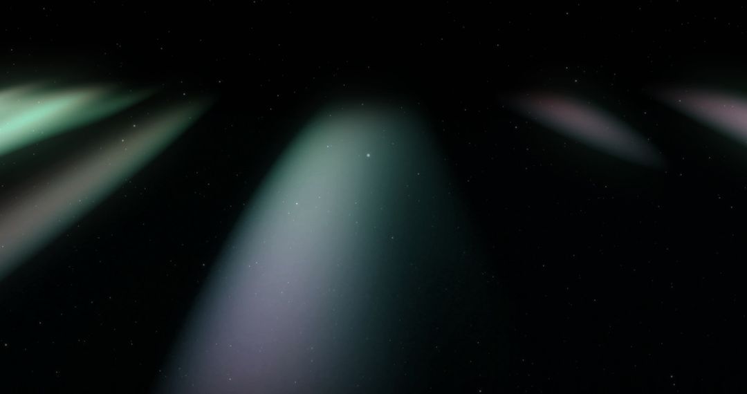 Multiple Spotlights on Black Background Creating Abstract Lens Flares