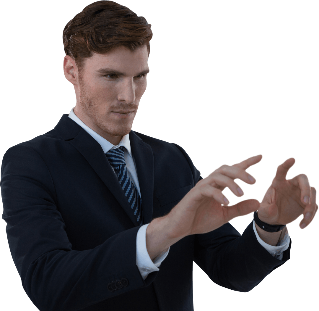 Caucasian Businessman Gesturing on Transparent Background Concept