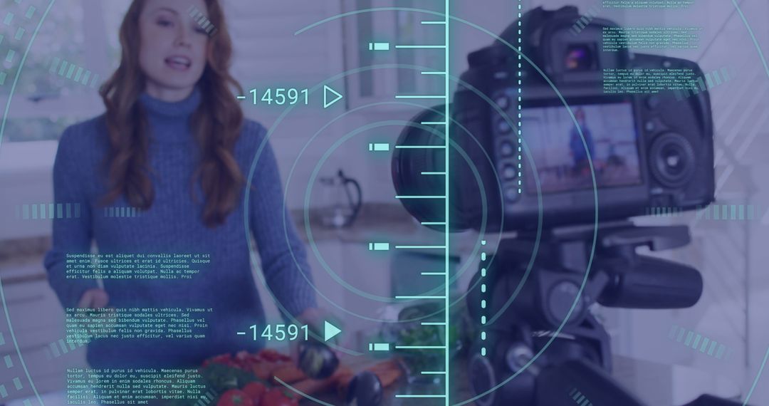 Vlogger Creating Content with Camera and Digital Interface Overlay