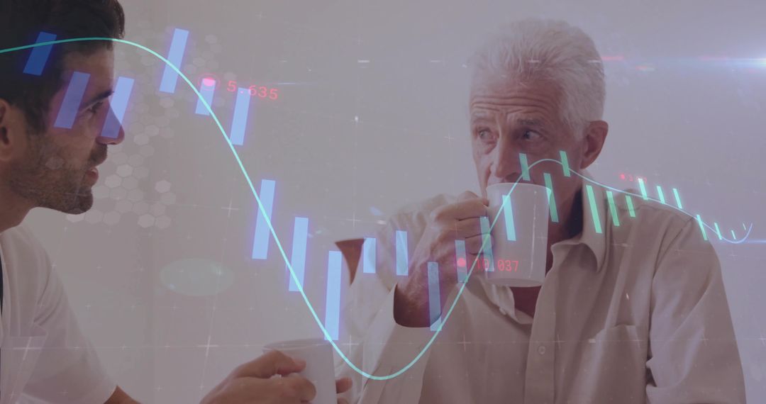 Colleagues Analyzing Market Trends with Chart Overlay