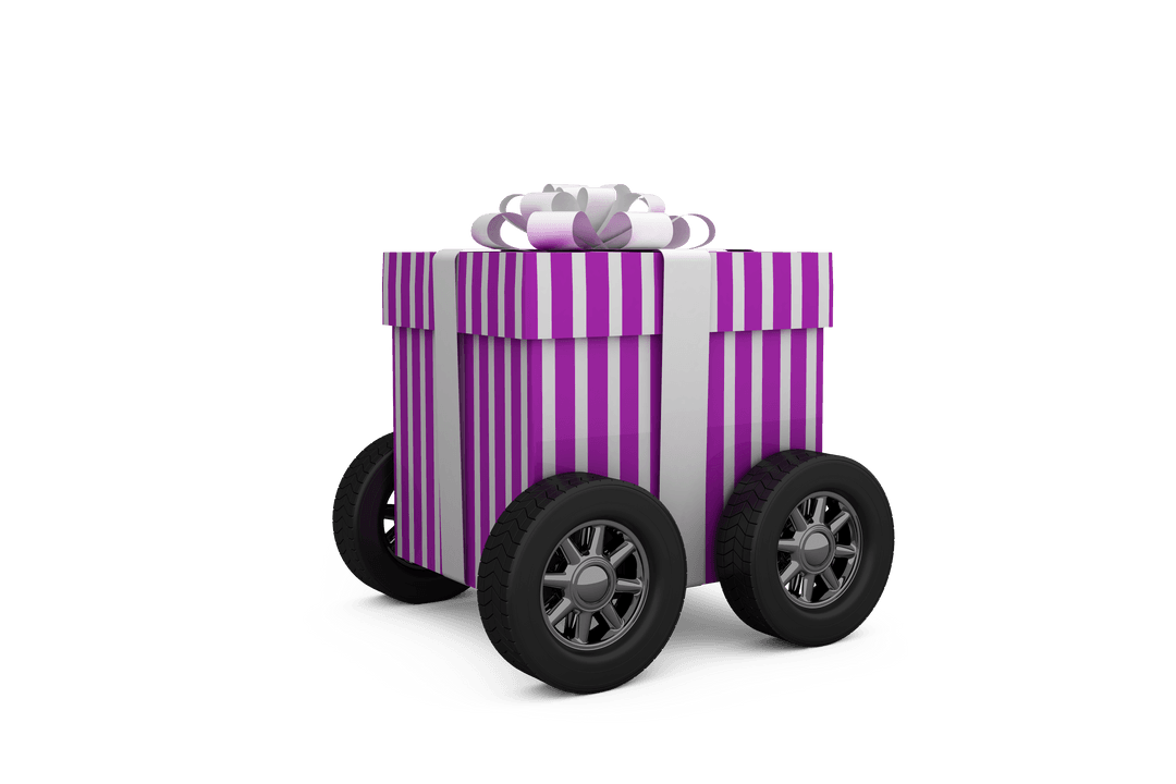 Purple Present with Wheels on Transparent Background