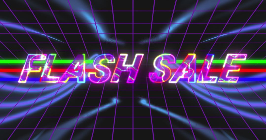 Flash Sale Neon Grid Background with Colorful Lines