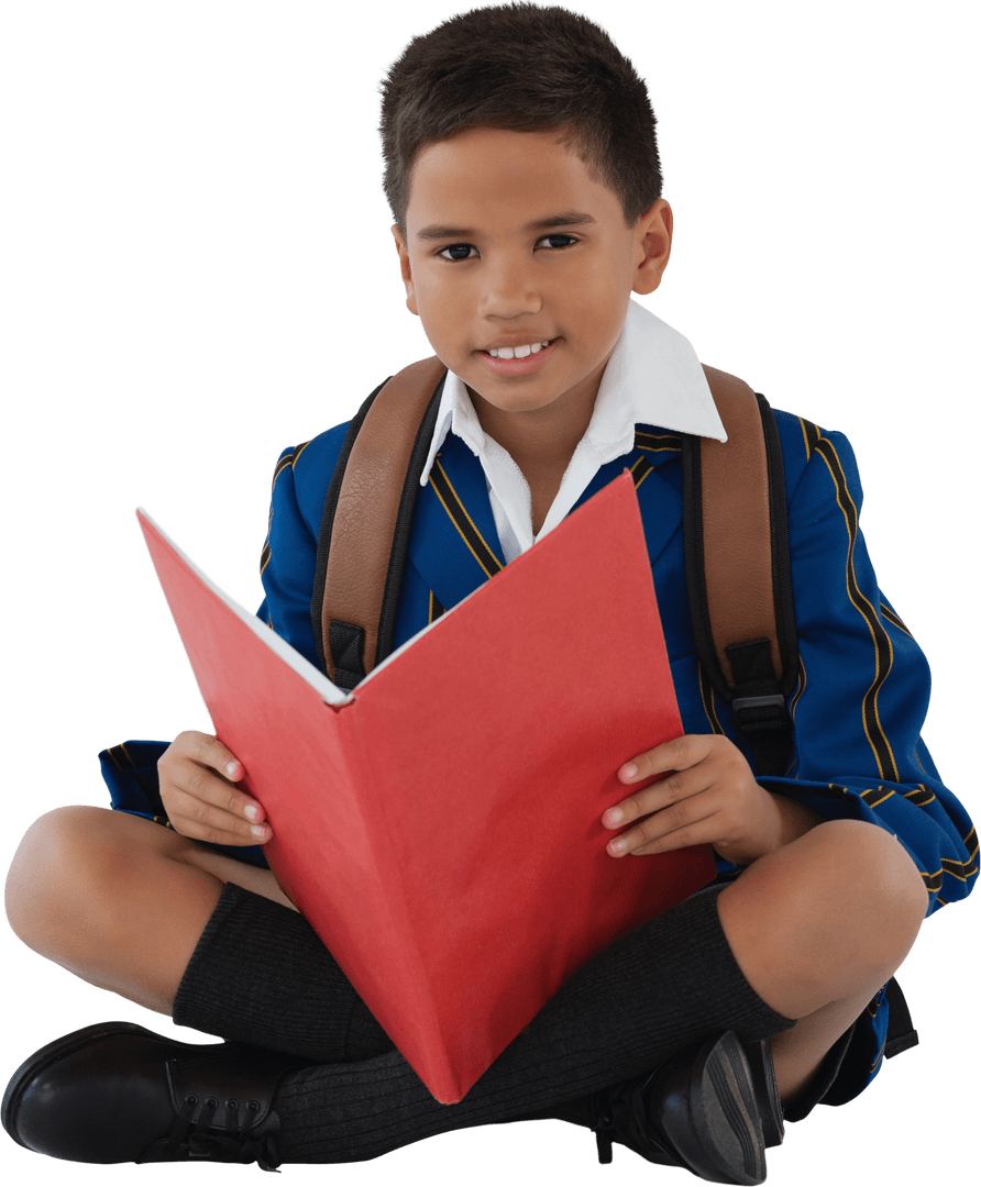Transparent Smiling Schoolboy Reading Book