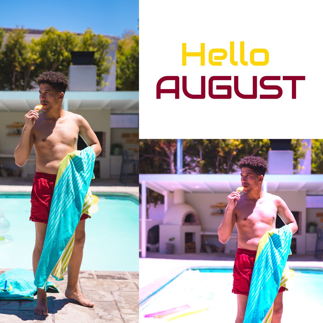 Enjoying Summer by Pool with Bright Towel and Popsicle