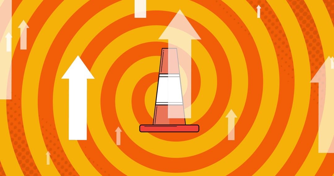 Abstract Safety Concept with Road Cone and Arrows on Spiral