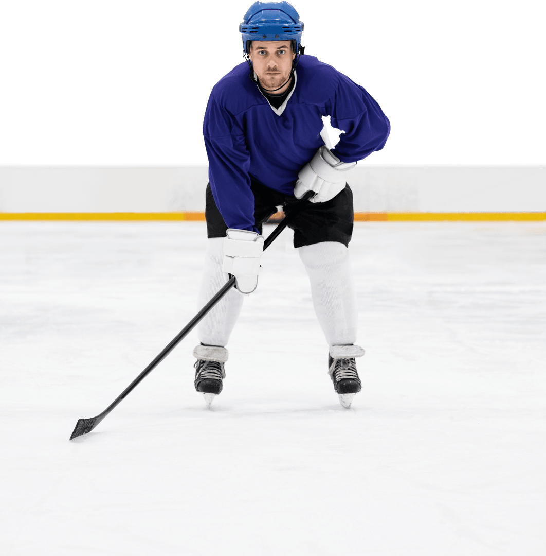 Professional Ice Hockey Player on Transparent Ice Rink Surface