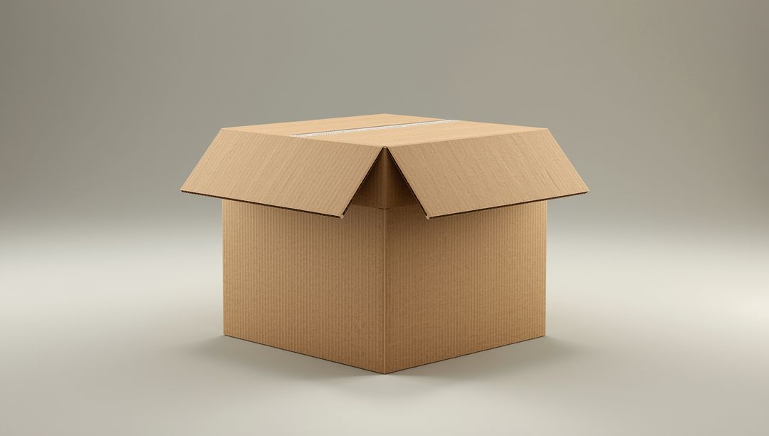 Open Cardboard Box on Studio Floor Reflecting Minimalist Style
