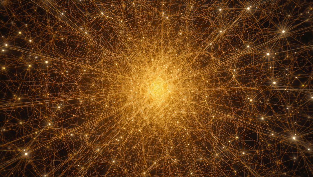 Radiating Golden Neural Network Converging on Luminous Core with Glowing Nodes, Cosmic Web