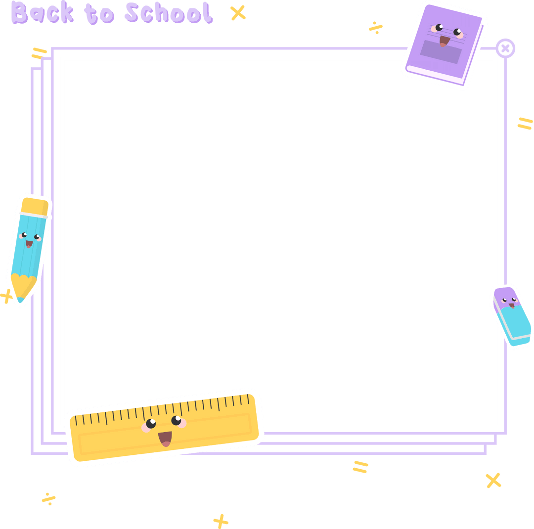 Educational Stationery Frame on Transparent Background for School Projects
