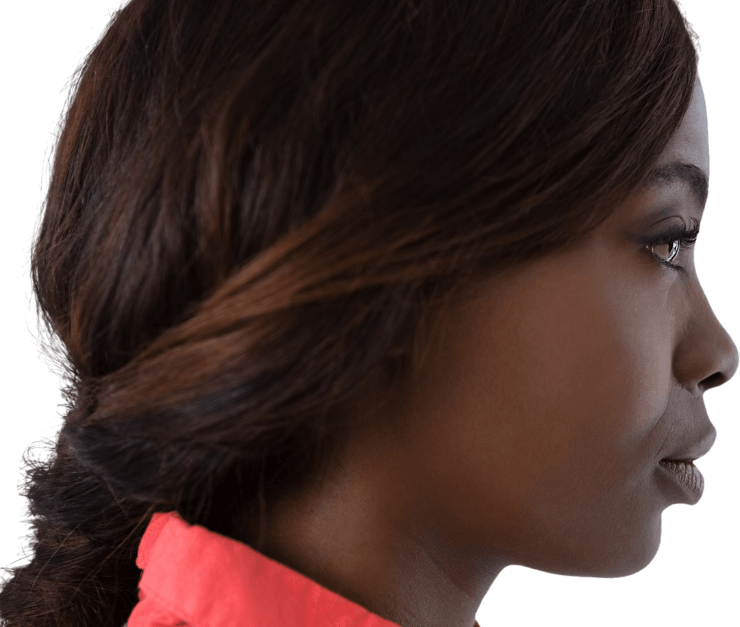 Transparent Side View of Woman Contemplating with Brown Hair