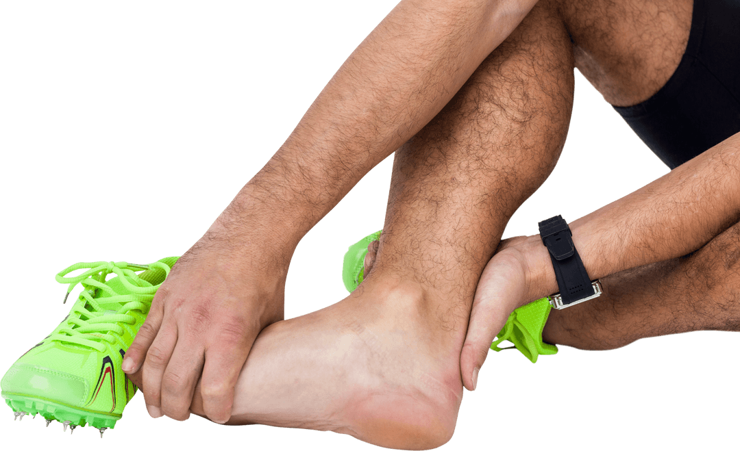 Transparent Image of Man Holding Injured Ankle with Sports Shoe