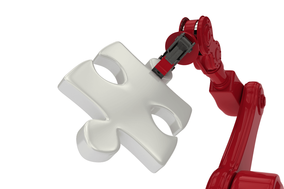 Robotic Arm Holding Transparent Gray Puzzle Piece