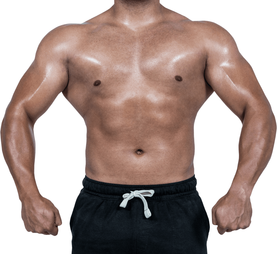 Muscular Torso of Fit Man Flexing on Transparent Background
