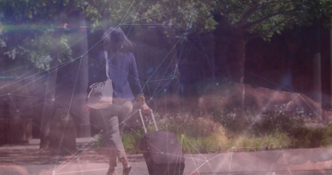 Businesswoman Traveling with Abstract Digital Network