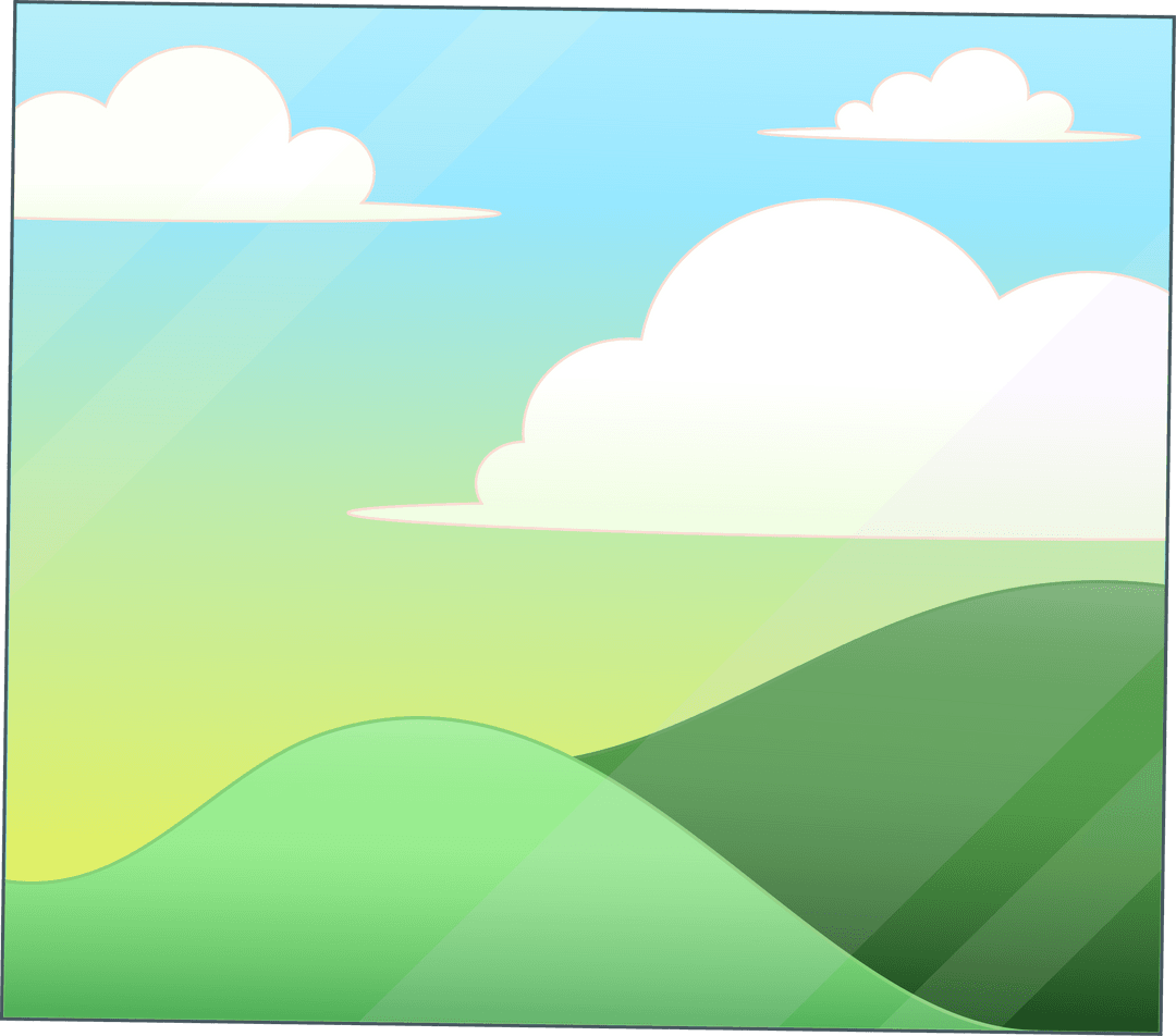 Minimalist Rolling Green Hills with Clouds on Transparent Background