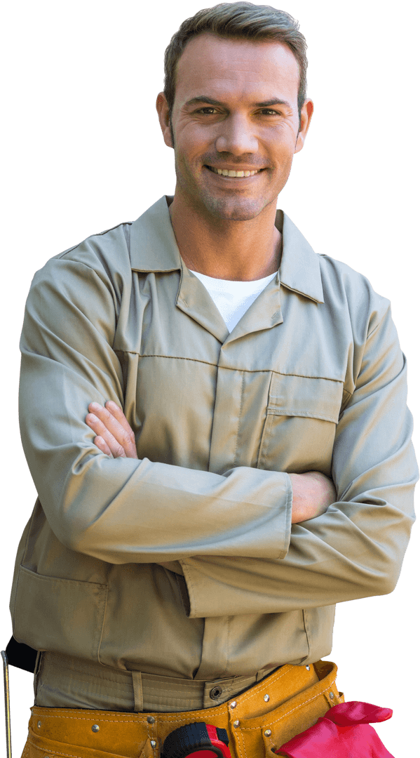 Transparent Handyman Standing Confidently with Tool Belt