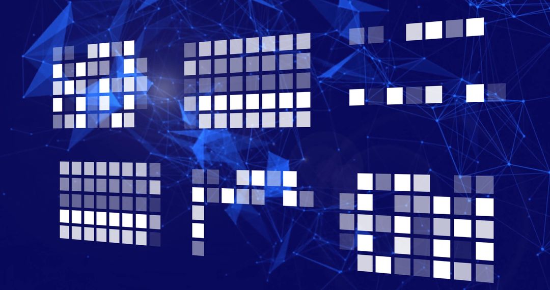 Digital Interface with Purple Shapes and White Squares