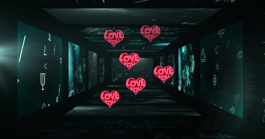 Floating Hearts with LOVE YOU in Digital Tunnel