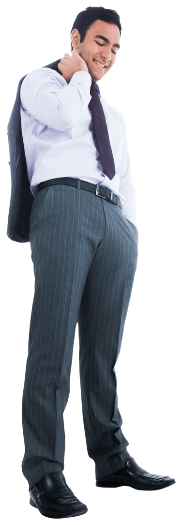Confident Biracial Businessman Standing with Suit Jacket on Shoulder Transparent