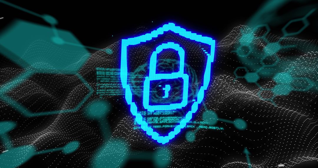 Neon Padlock Icon with Scientific Digital Interface