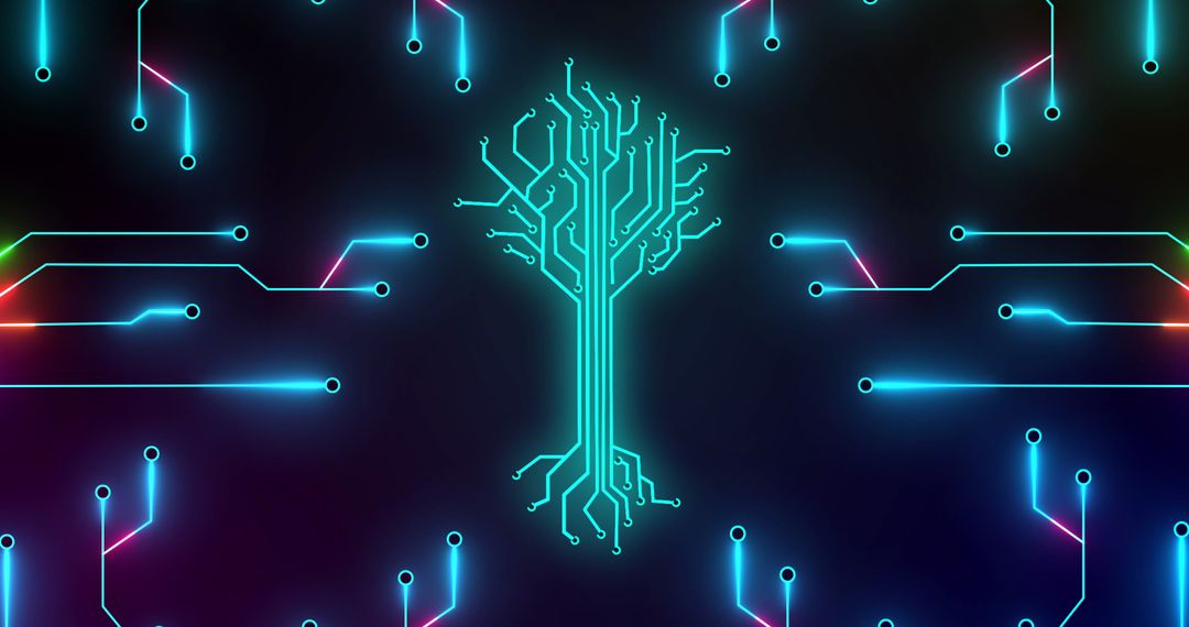 Digital Tree Circuits on Black Background