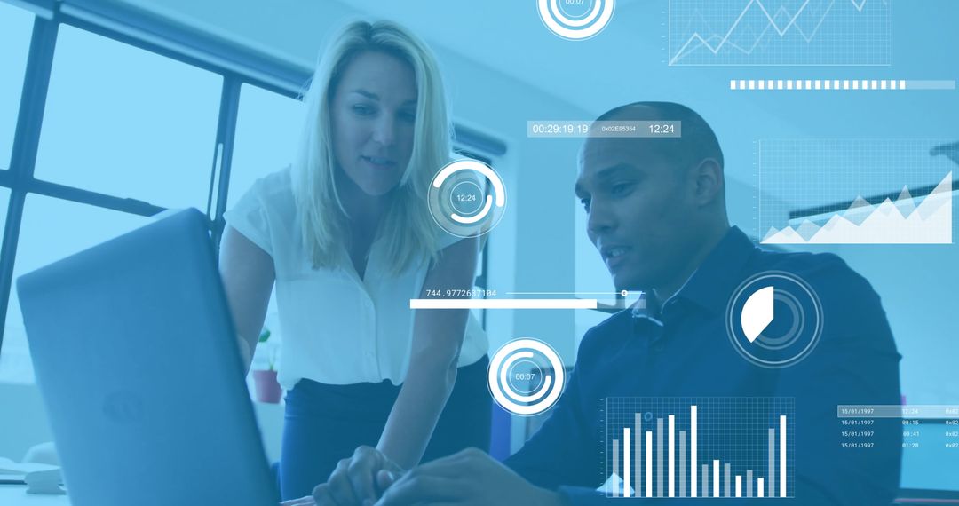 Diverse Professionals Analyzing Financial Data with Augmented Reality Graphics