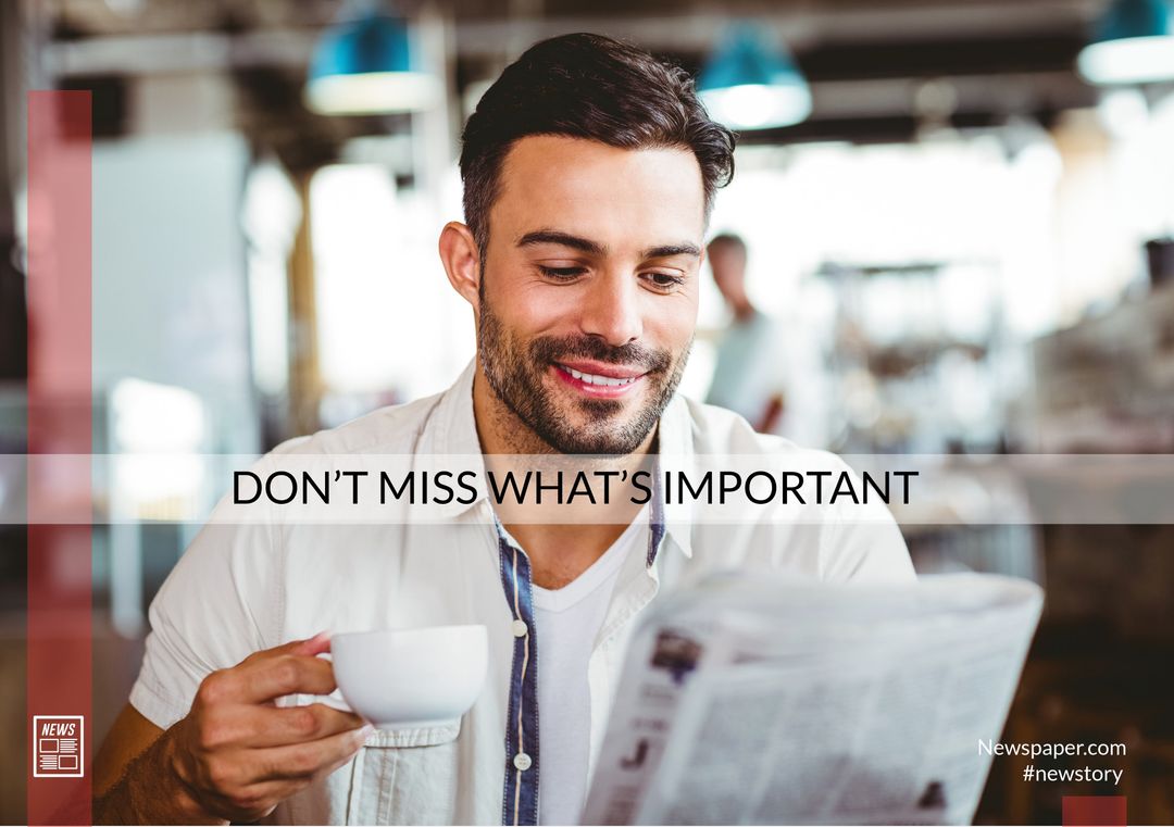 Relaxed Man Drinking Coffee While Reading Newspaper in Café