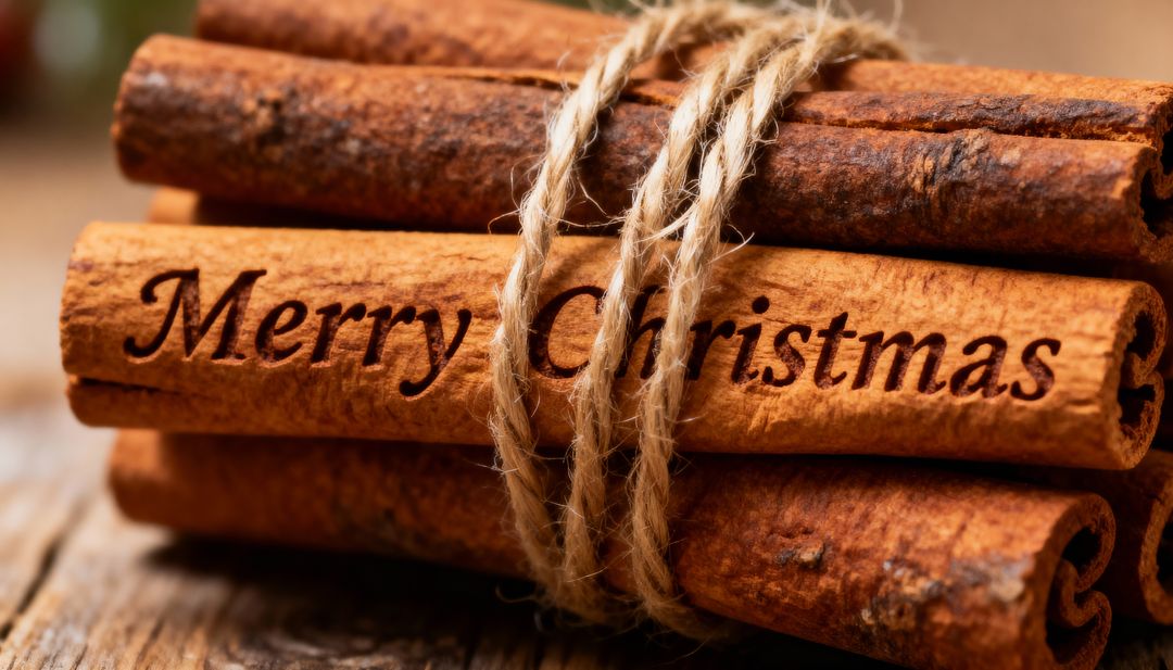 Merry Christmas Engraved on Cinnamon Sticks Tied with Jute Twine