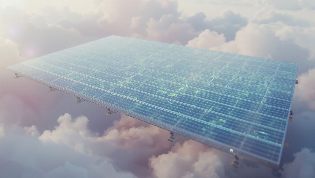 Futuristic Solar Panel Floating Amongst Clouds