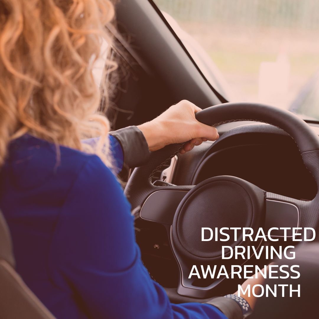 Woman Driving Car for Distracted Driving Awareness Month Campaign - Download Free Stock Templates Pikwizard.com