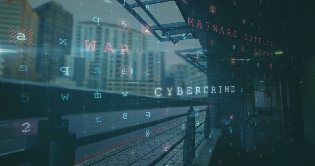 Digital Data Processing over Blurred Cityscape Highlighting Cyber Security