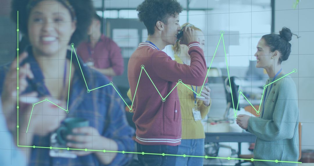 Data Analytics Overlay on Diverse Team in Office Meeting