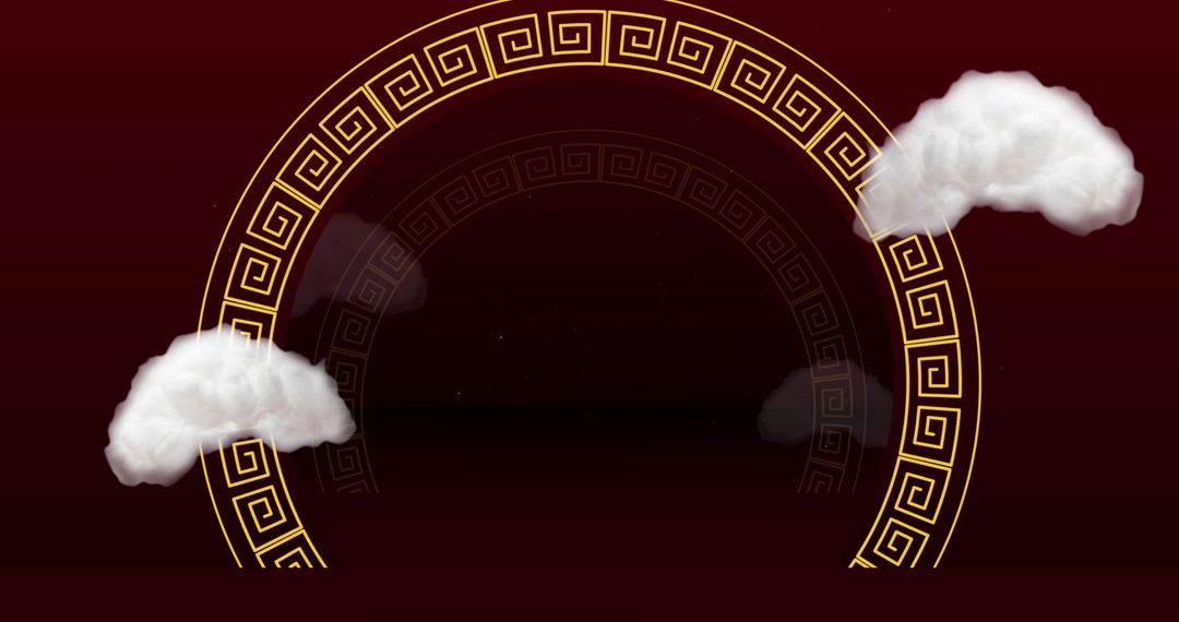 Chinese New Year Festive Circle with Clouds on Red Background