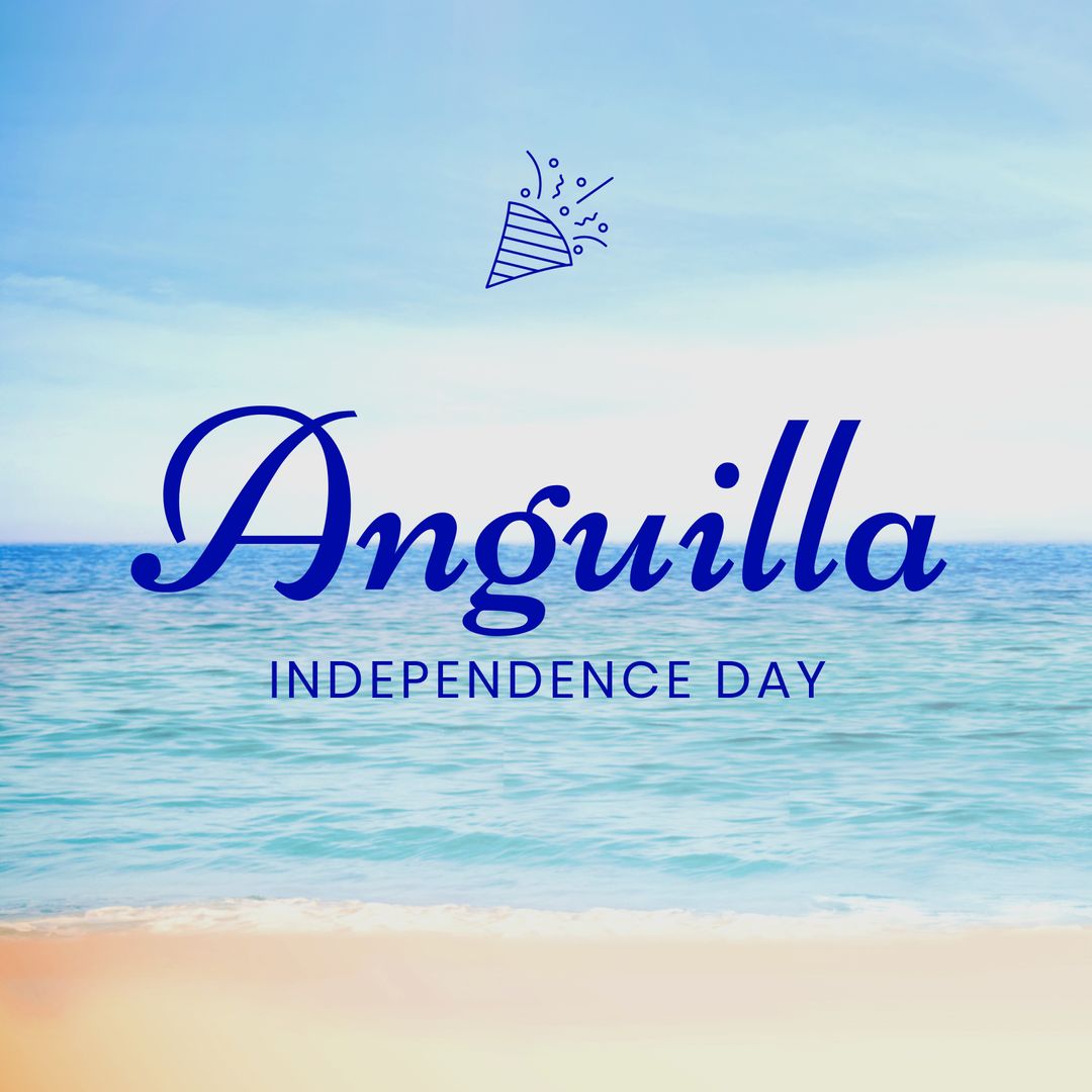 Anguilla Independence Day Celebration Text Over Scenic Ocean