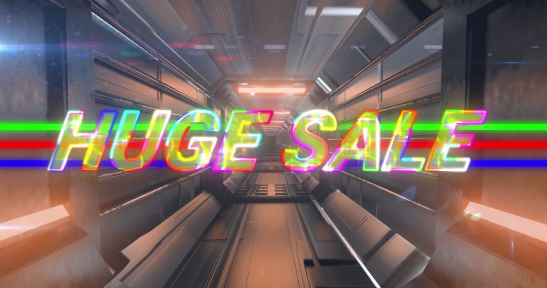 Futuristic Tunnel with Huge Sale Hologram Text