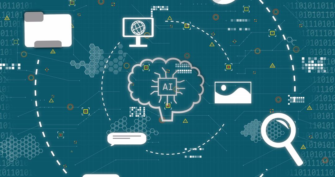 Digital Network with AI Icons and Data Analysis Visualized