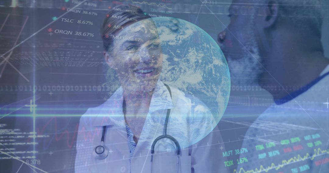 Physicians Discussing Global Health Data with Holographic Analytics Visualization