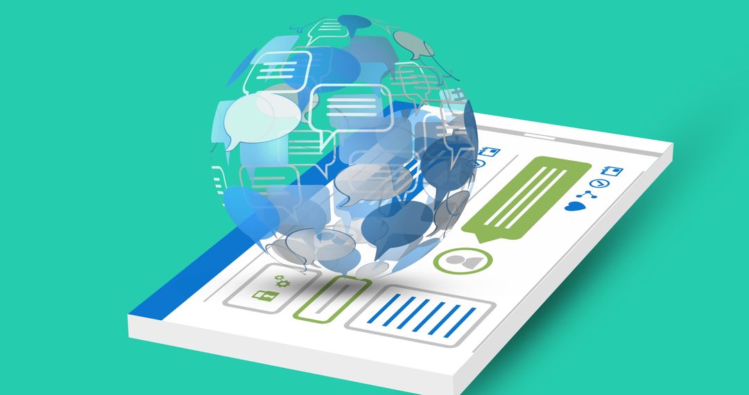 Sphere of Floating Messaging Icons on Digital Device