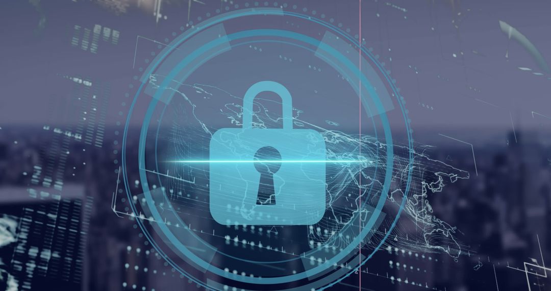 Cybersecurity Concept Overlay with Digital Lock Interface